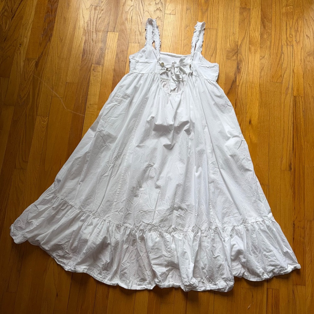 Free People White Cotton Ruffle Strap Tiered Boho Cottage Maxi Dress XL Beachy - Picture 2 of 12